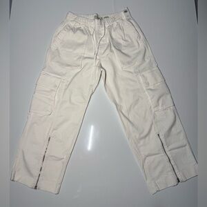 NWT Abercrombie & Fitch Cargo Pants Womens Med White Wide Leg Baggy Zipper Y2K